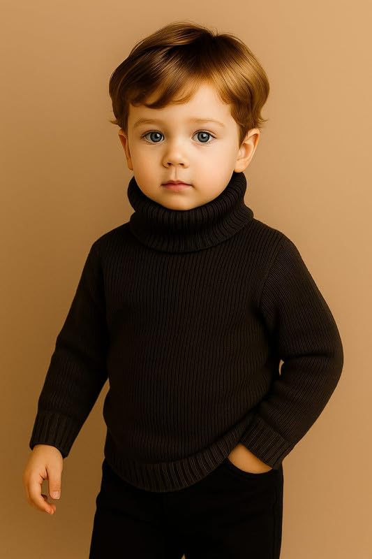 Krystle Kids Woolen High Neck Sweater | Winter Warm Turtleneck Pullover for Boys & Girls (Black,3-4 Years) - Image 4