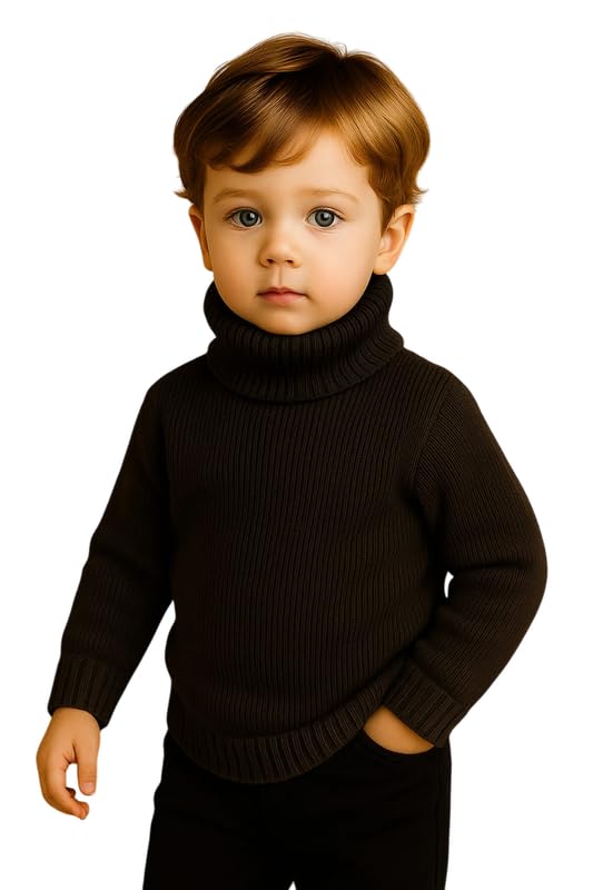 Krystle Kids Woolen High Neck Sweater | Winter Warm Turtleneck Pullover for Boys & Girls (Black,3-4 Years) - Image 5