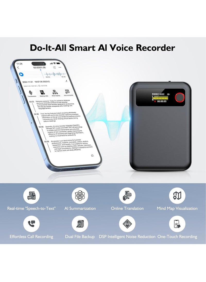 KADIP AI Voice Recorder with Transcription Summarize - Magnetic Note Audio Recording Device with Playback for Phone Calls Lectures Meetings Interviews, APP Control Support 104 Languages Noise Reduction 64GB Memory - Image 2