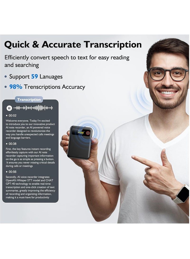 KADIP AI Voice Recorder with Transcription Summarize - Magnetic Note Audio Recording Device with Playback for Phone Calls Lectures Meetings Interviews, APP Control Support 104 Languages Noise Reduction 64GB Memory - Image 3