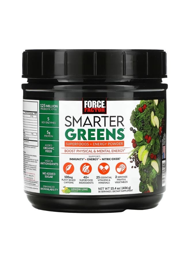 Force Factor Smarter Greens Superfoods  Energy Powder Lemon Lime 15.4 oz 436 g - Image 1