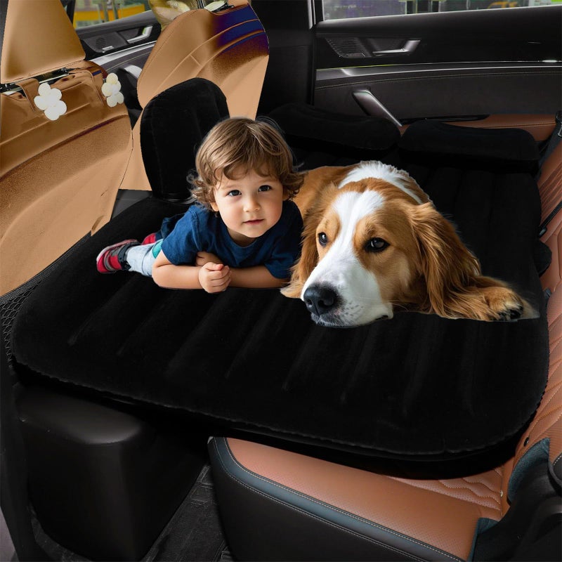 QDH Car Air Mattress Portable Car Bed Back Seat Camping Bed Inflatable Dog Bed for Car Universal SUV Camping Mattress with Car Air Pump 2 Pillows (Black) - Image 2