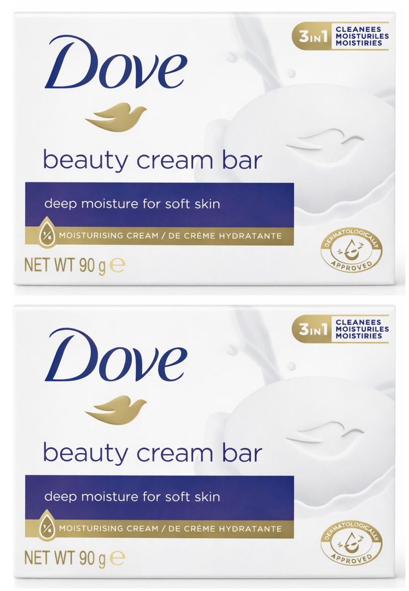 صابون دوف المرطب، كريم تجميل، تركيبة مغذية لجميع أنواع البشرة، أصلي، مع ربع كريم مرطب، 90 غرام، قطعتان