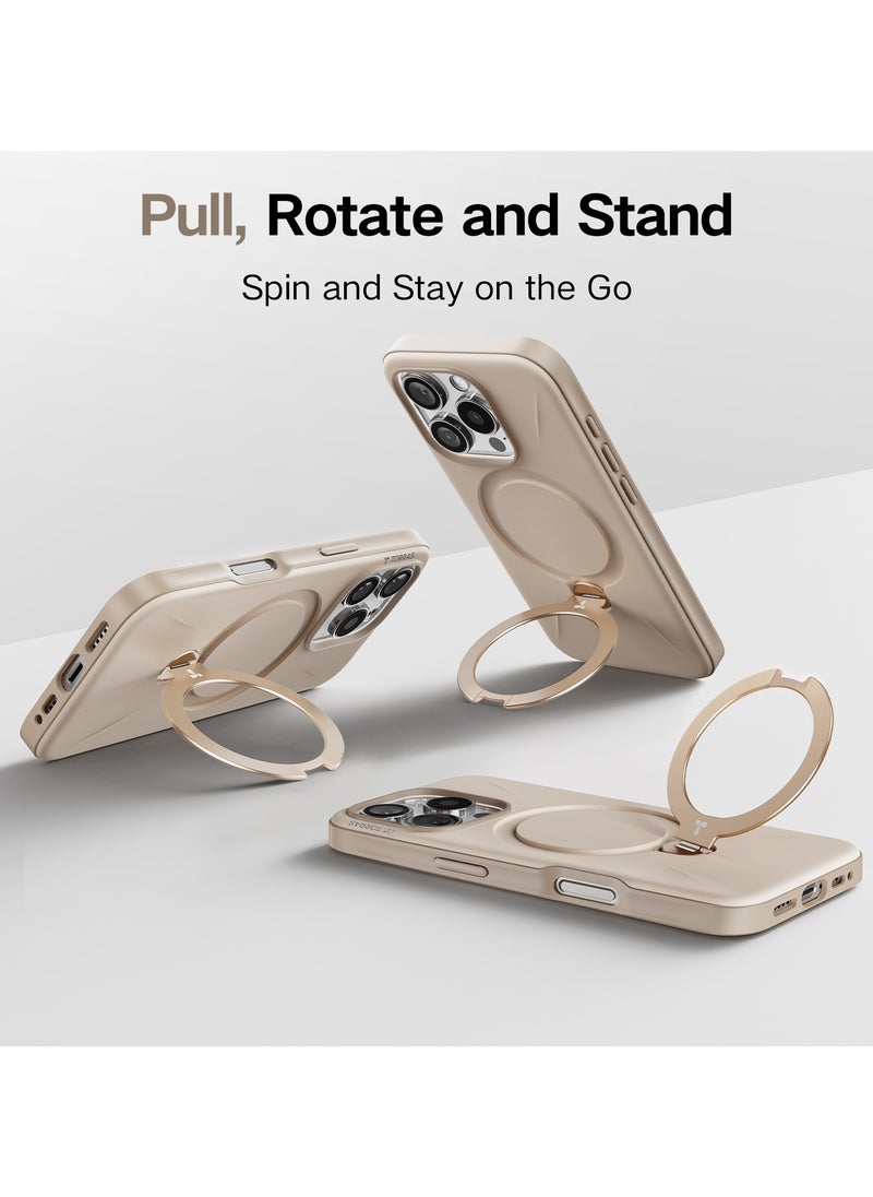TORRAS 360° Spin Mag Stand for iPhone 16 Pro Max Case, Fit for Magsafe, Mil-STD Protective Hard PC Scratch-Resistant Ostand Case for iPhone 16 Pro Max Phone Case Desert Gold  - Image 3