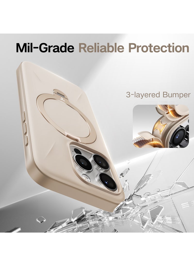 TORRAS 360° Spin Mag Stand for iPhone 16 Pro Max Case, Fit for Magsafe, Mil-STD Protective Hard PC Scratch-Resistant Ostand Case for iPhone 16 Pro Max Phone Case Desert Gold  - Image 5