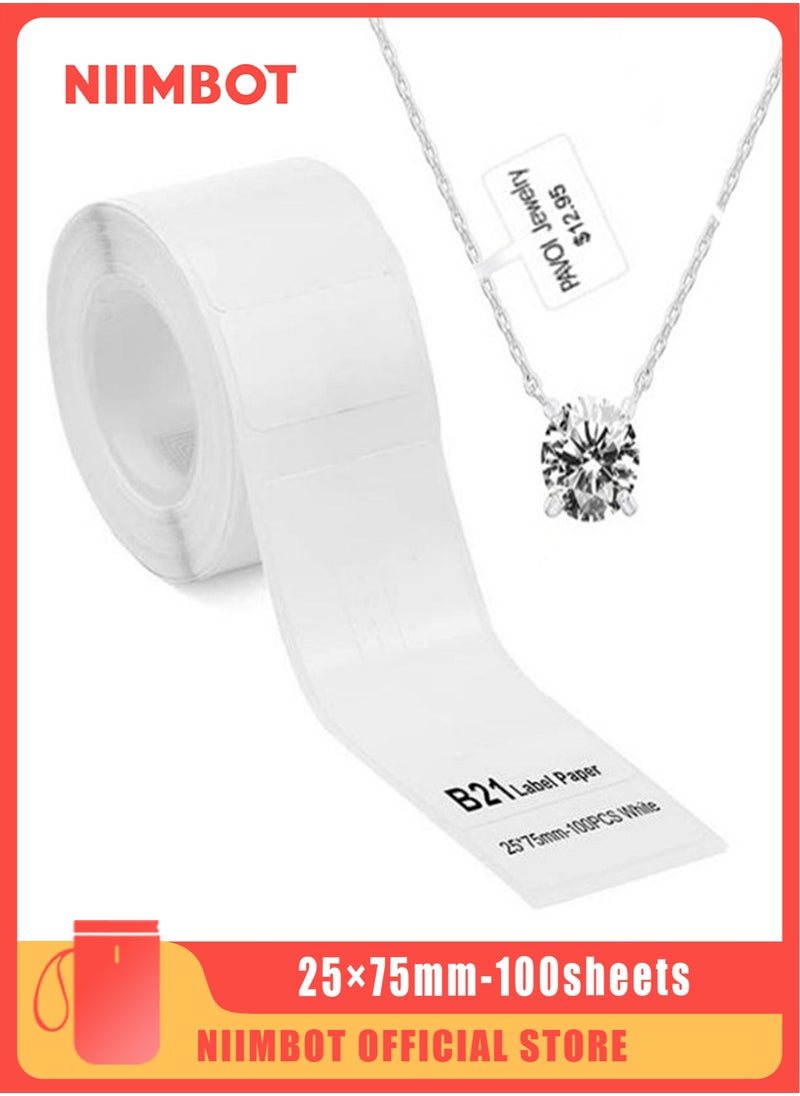NIIMBOT B21/B1/B3S Label Paper Jewelry Price Tags for Pricing Self Adhesive White Blank Jewelry Ring Price Tags for Necklace Earring Price Identify Rectangle Label Barcode Printing 25*75mm White  - Image 1