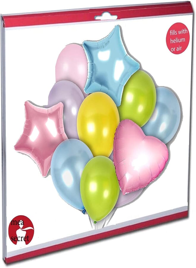 secret multicolor latex balloon pink heart pink & blue stars