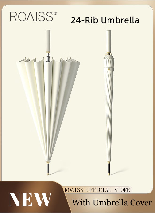 roaiss - Unisex Business Straight Long Handle Umbrella 24 Rib Reinforced Fiber Skeleton Golf Umbrella 45.3 Inch Enlarge Umbrella Cover Three Layers Waterproof Wind Resistant Umbrella - Image 1