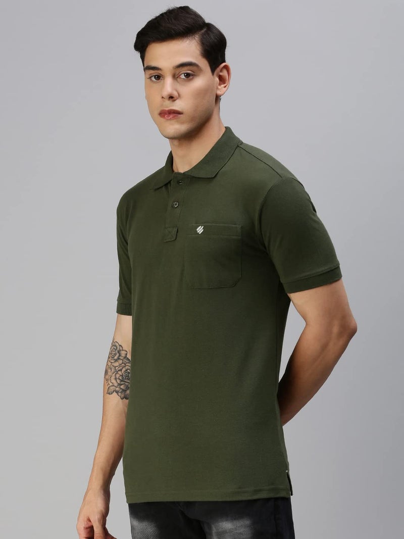 ONN Men's Solid Regular Fit Polo NC432_OL_1PC_Olive_Medium: 90-95 Cms - Image 3