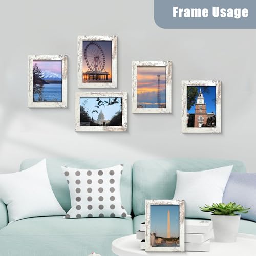 BESCRCL 4x6 Picture Frame with Real Glass Set of 6, Distressed White Wooden Frame 4 x 6 for Wall or Tabletop - Image 4