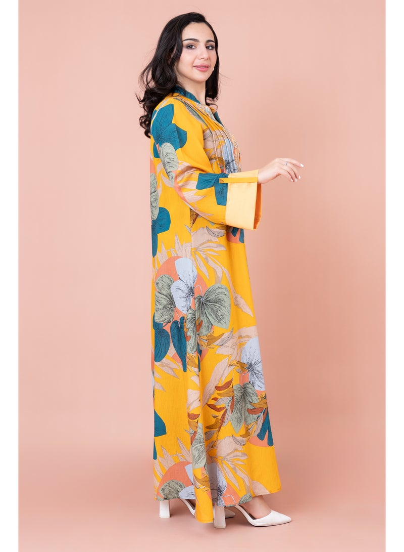 اكسا جلابية مطرزة نقوش براعم زهور - Image 3