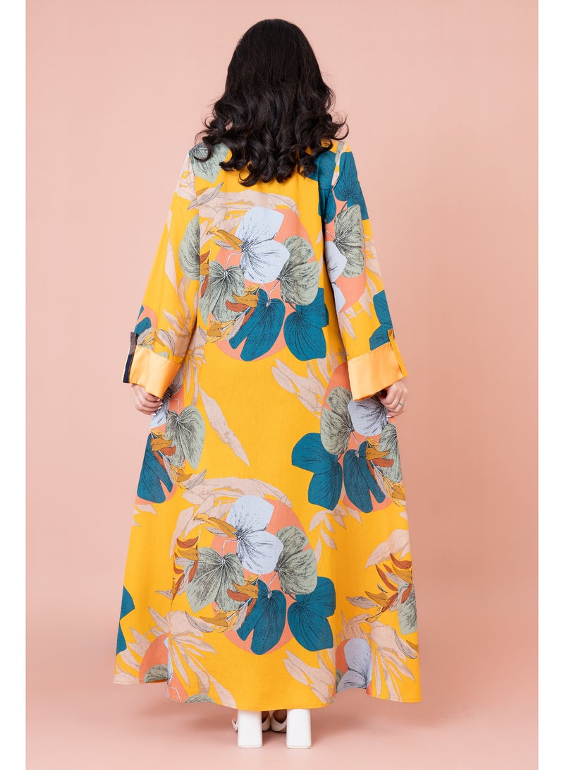 اكسا جلابية مطرزة نقوش براعم زهور - Image 2