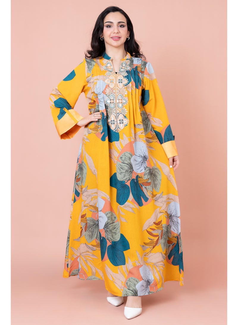 اكسا جلابية مطرزة نقوش براعم زهور - Image 1