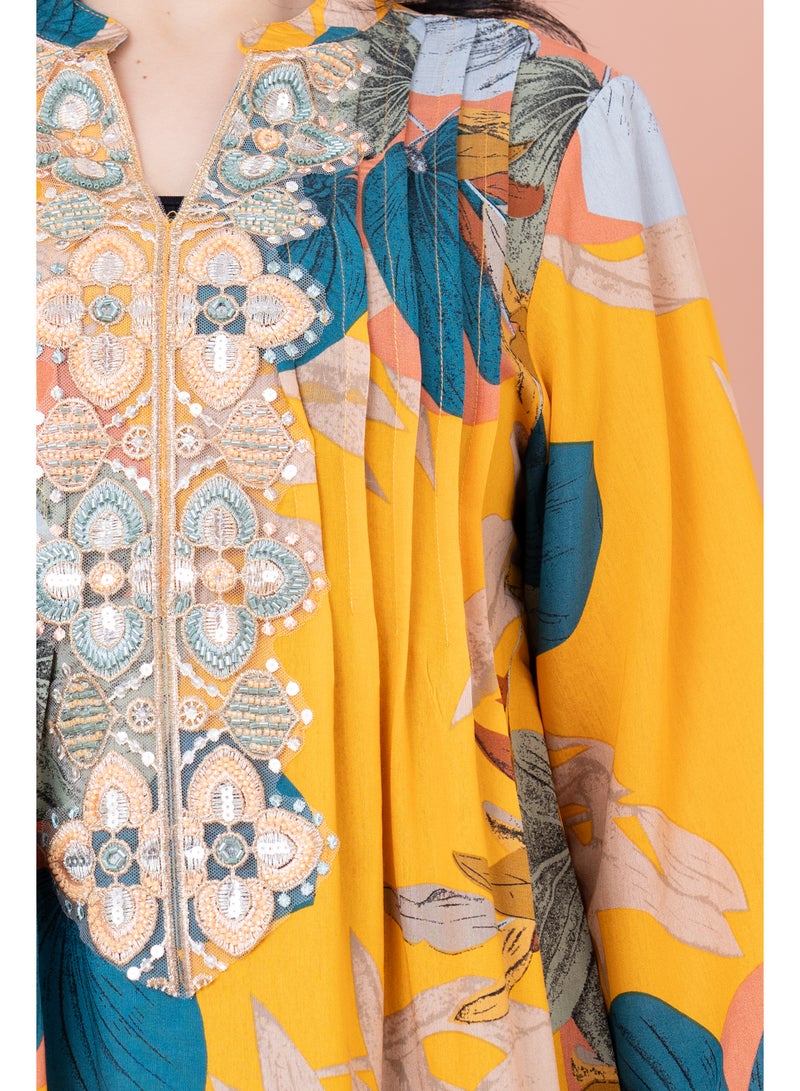 اكسا جلابية مطرزة نقوش براعم زهور - Image 4