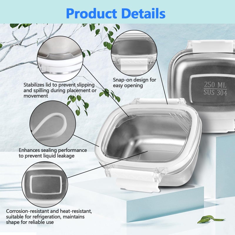 WAWINY Stainless Steel Food Storage Containers with Lids - 3 Piece 8.5oz Small Snack Boxes & Lunch Containers, Leakproof Freezer Safe Meal Prep Containers Fit for Portioning Snacks, Dips, and Condiments - Image 4
