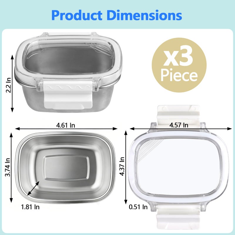 WAWINY Stainless Steel Food Storage Containers with Lids - 3 Piece 8.5oz Small Snack Boxes & Lunch Containers, Leakproof Freezer Safe Meal Prep Containers Fit for Portioning Snacks, Dips, and Condiments - Image 3