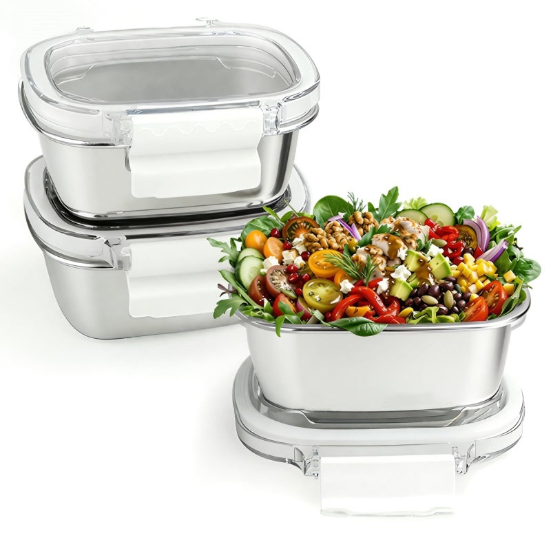 WAWINY Stainless Steel Food Storage Containers with Lids - 3 Piece 8.5oz Small Snack Boxes & Lunch Containers, Leakproof Freezer Safe Meal Prep Containers Fit for Portioning Snacks, Dips, and Condiments - Image 1