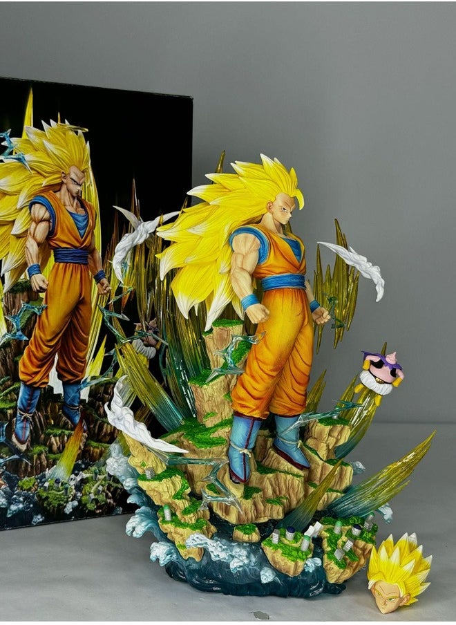 Dragon Ball Infinite Super Three Son Goku Action Figure Decorative Resin Sculpture Home Decor Statue, Art Figurine Home Decor, Suitable for Office, Living Room, Bedroom, Bookshelf, TV Cabinet, Desktop