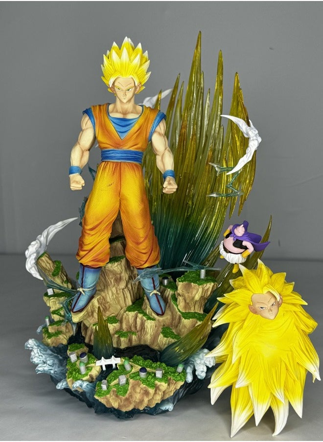 Dragon Ball Infinite Super Three Son Goku Action Figure Decorative Resin Sculpture Home Decor Statue, Art Figurine Home Decor, Suitable for Office, Living Room, Bedroom, Bookshelf, TV Cabinet, Desktop