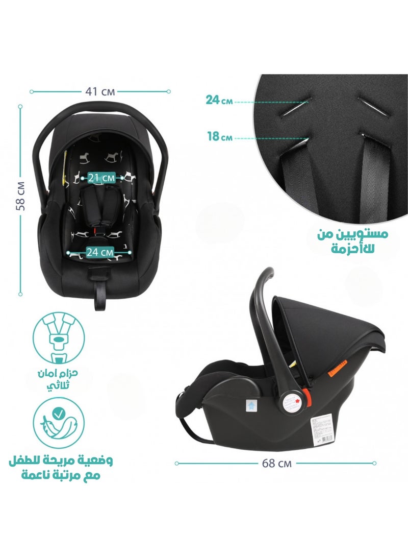 ماس مقعد سيارة للأطفال حديثي الولادة حتى سن 15 شهر مع وضعيات مواجهة للأمام وللخلف  وحزام أمان ، المقعد سهل الفك والتركيب ومبطن وناعم  ومريح لجلوس الطفل . - Image 4