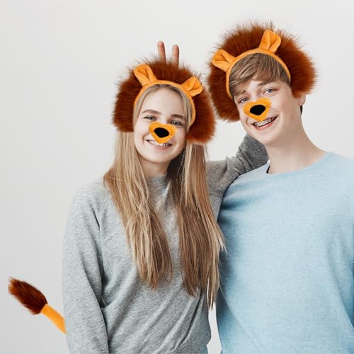 Eybila 5 Pcs Lion Costume Set Lion Ears Headband Tail Paw Gloves Nose Bow Tie Halloween Lion Cosplay Party Adult Dress Up Accessories - Image 5