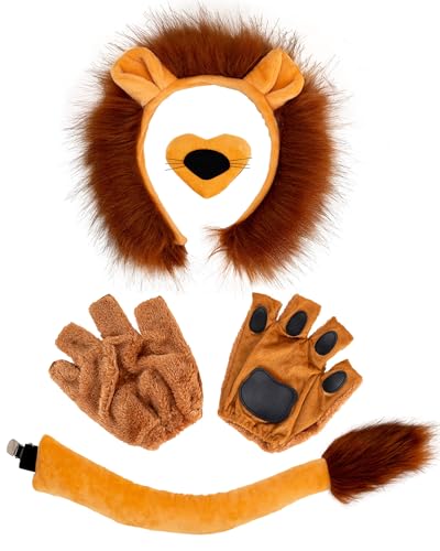 Eybila 5 Pcs Lion Costume Set Lion Ears Headband Tail Paw Gloves Nose Bow Tie Halloween Lion Cosplay Party Adult Dress Up Accessories - Image 1