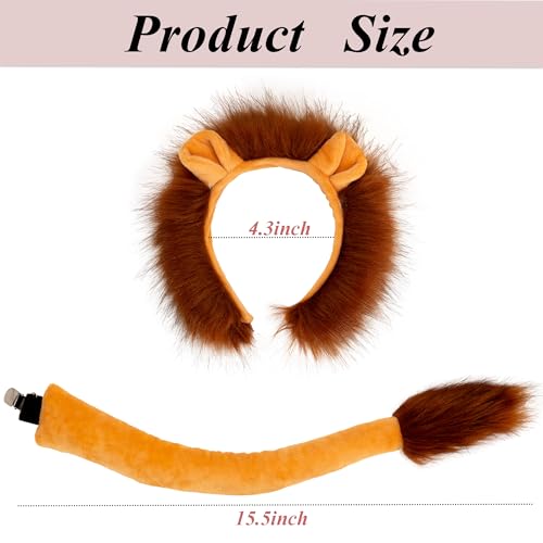 Eybila 5 Pcs Lion Costume Set Lion Ears Headband Tail Paw Gloves Nose Bow Tie Halloween Lion Cosplay Party Adult Dress Up Accessories - Image 2