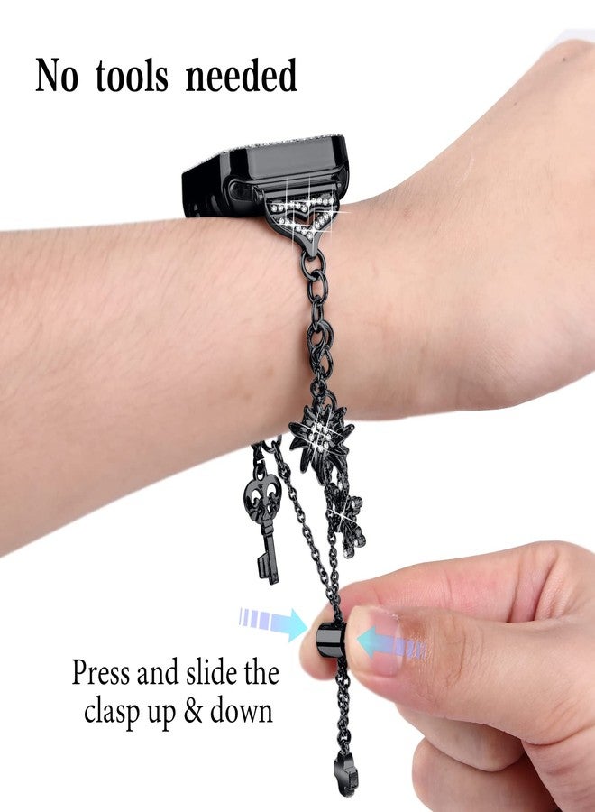 Joyozy Band Compatible with Apple Watch 38mm 40mm 41mm 42mm 44mm 45mm, Bling Strap with Glitter Case Built-in Screen Protector, Interchangeable Charms Dressy Bracelet for Women (Black 38mm) - Image 3