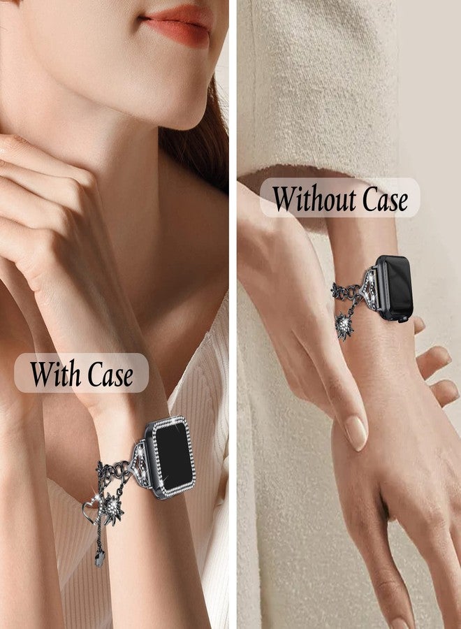 Joyozy Band Compatible with Apple Watch 38mm 40mm 41mm 42mm 44mm 45mm, Bling Strap with Glitter Case Built-in Screen Protector, Interchangeable Charms Dressy Bracelet for Women (Black 38mm) - Image 5