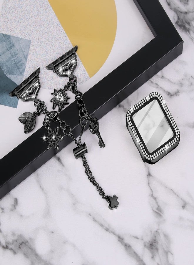 Joyozy Band Compatible with Apple Watch 38mm 40mm 41mm 42mm 44mm 45mm, Bling Strap with Glitter Case Built-in Screen Protector, Interchangeable Charms Dressy Bracelet for Women (Black 38mm) - Image 4