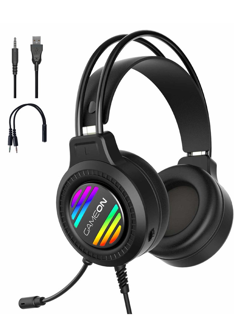 جايم أون سماعة رأس للألعاب GAMEON GOT100 Raven strike RGB مع محركات 50 مم متوافقة مع PS4 و PS5 و Xbox One والكمبيوتر الشخصي باستخدام اتصال USB  - Image 1