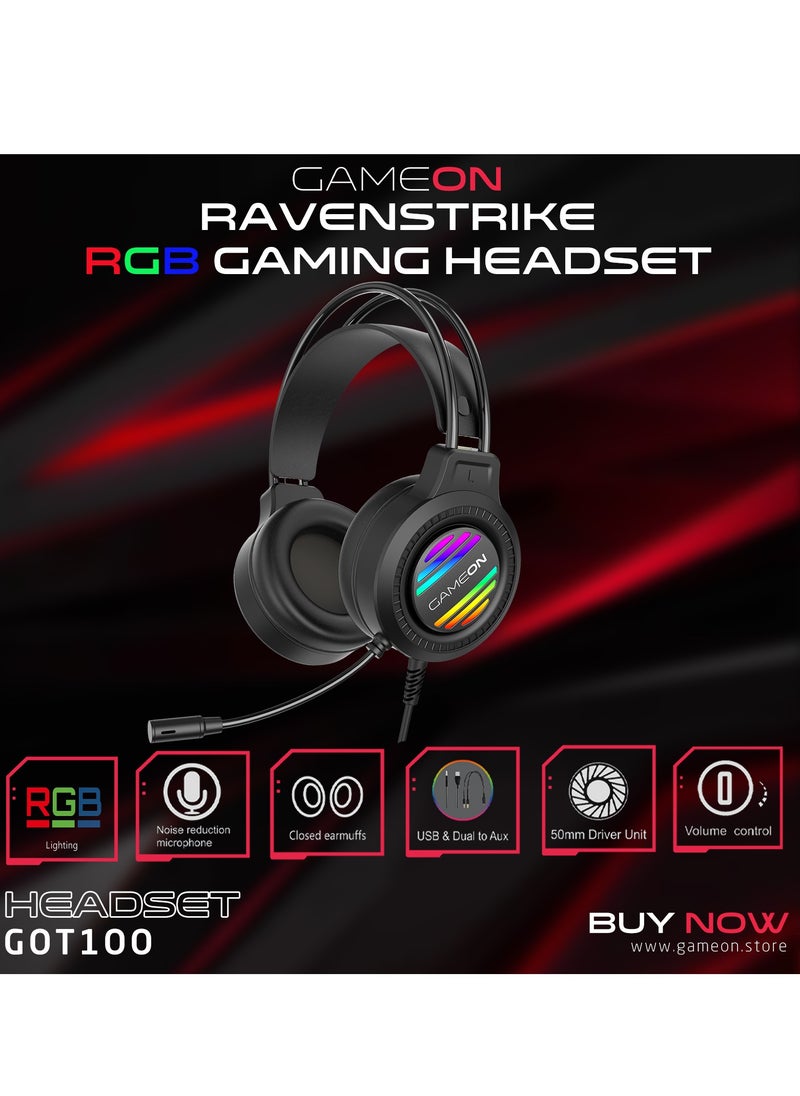 جايم أون سماعة رأس للألعاب GAMEON GOT100 Raven strike RGB مع محركات 50 مم متوافقة مع PS4 و PS5 و Xbox One والكمبيوتر الشخصي باستخدام اتصال USB  - Image 3