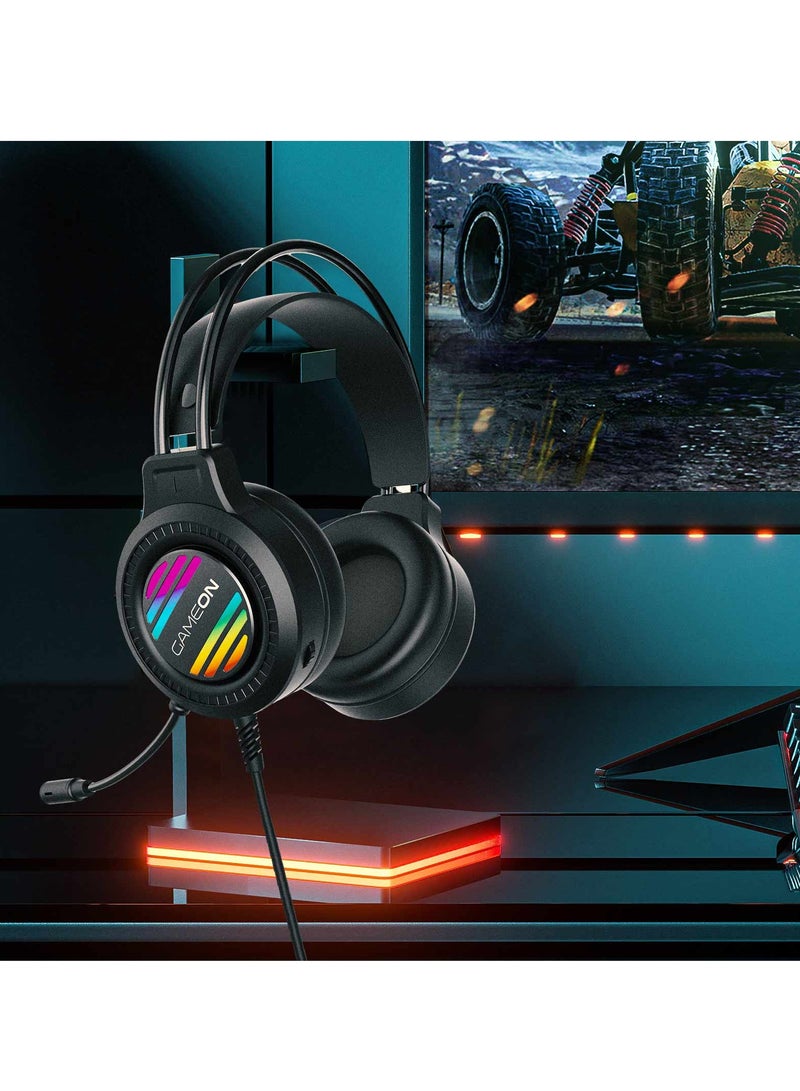 سماعة رأس للألعاب GAMEON GOT100 Raven strike RGB مع محركات 50 مم متوافقة مع PS4 و PS5 و Xbox One والكمبيوتر الشخصي باستخدام اتصال USB