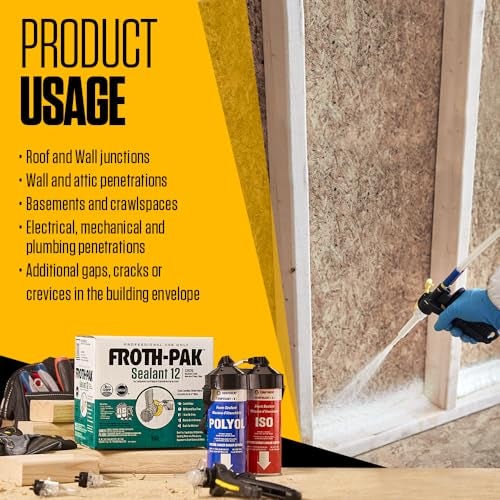 AWF PRO Froth-Pak 12 Spray Foam Sealant Kit, 3ft Hose, 2-Pack. Low GWP Formula. Seals Cavities, Penetrations & Gaps. Yields Up to 12 Board ft. at 2” Thick, 4” Width. Two Component, Polyurethane, Closed Cell - Image 3