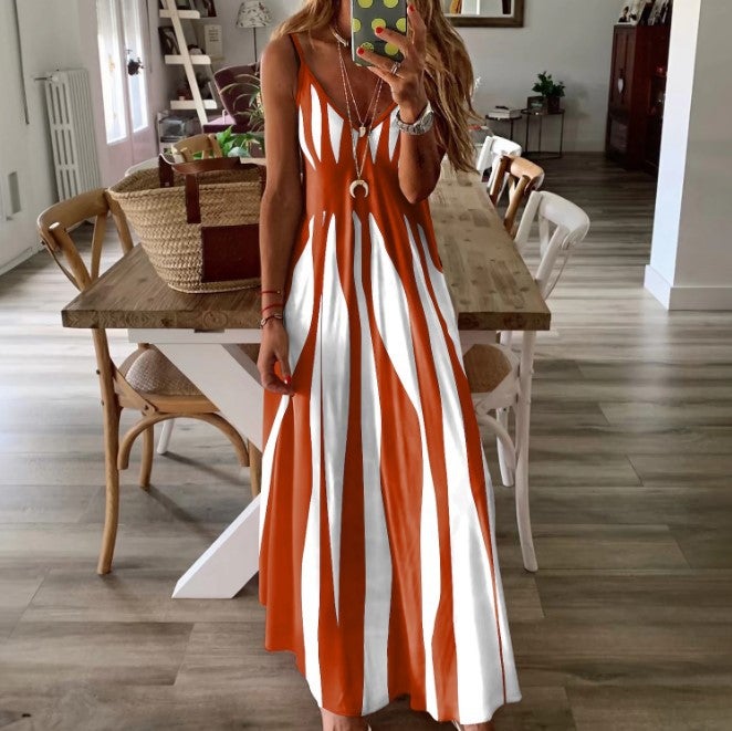 2023 Summer Fashion Loose Color Block Printed Slip Dress Black  - Image 4