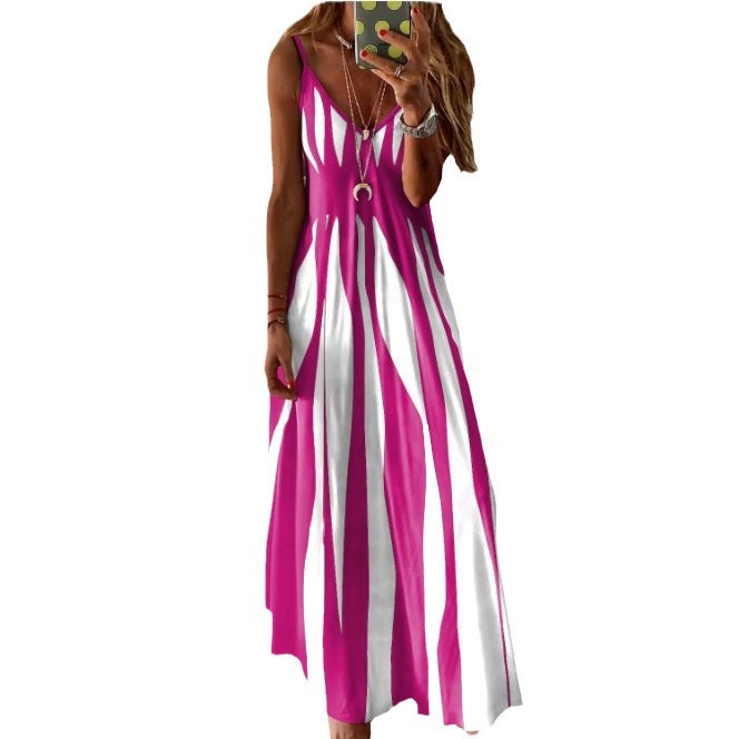 2023 Summer Fashion Loose Color Block Printed Slip Dress Black  - Image 5