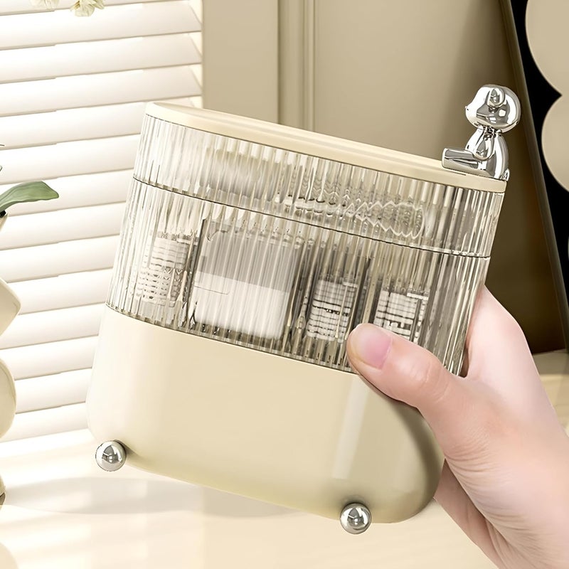 HOOPVOOL Jewellery Storage Organizer 360 Rotating 3 Layers Multi-Compartments Desktop Cotton Pad Cosmetic Lipstick Makeup Brush Jewellery Organizer for Countertop Vanity (Cream Teddy) - Image 4