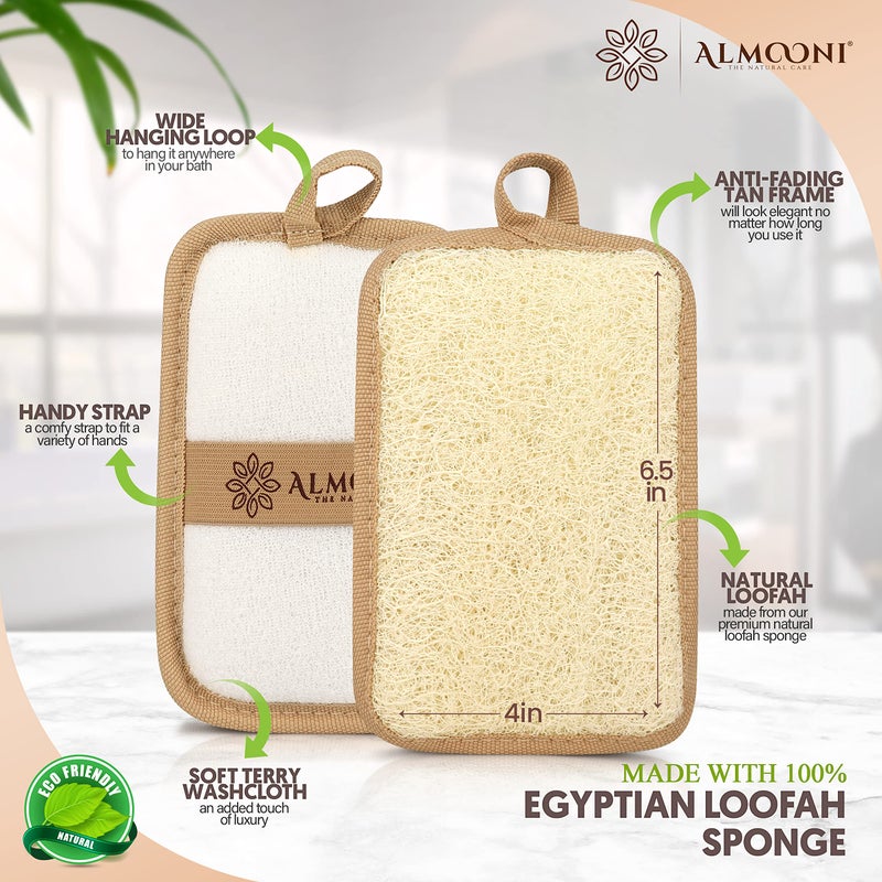 ALMOONI باد اسكراب الجسم اللوفاه المصرية الممتازة من الموني - شكل مستطيل - مصنوعة من إسفنجة اللوفاه المصرية الطبيعية التي تنظفك، وليس فقط لنشر الصابون (عبوة 2)  - Image 2