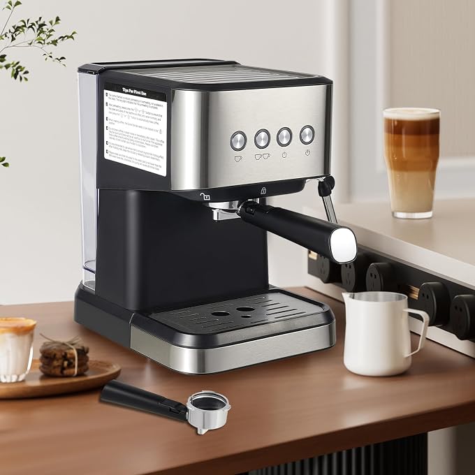 Semi-Automatic Espresso Machine with Large 50.73oz Water Tank, Adjustable Steam Nozzle for Milk Froth, Cup Warmer, and Features for Home Use - Image 1
