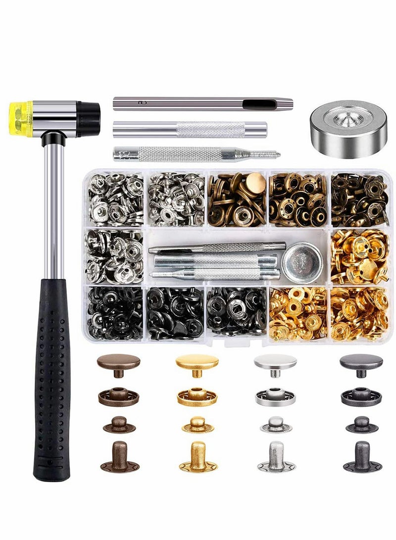 Excefore Snap Fasteners Kit for Leather, 120 Set 12mm Metal Button Snaps Press Studs with 4 Setter Tools, 1 Hammer, Color Leather Clothes, Jackets, Jeans Wears, Bracelets, Bags  - Image 1