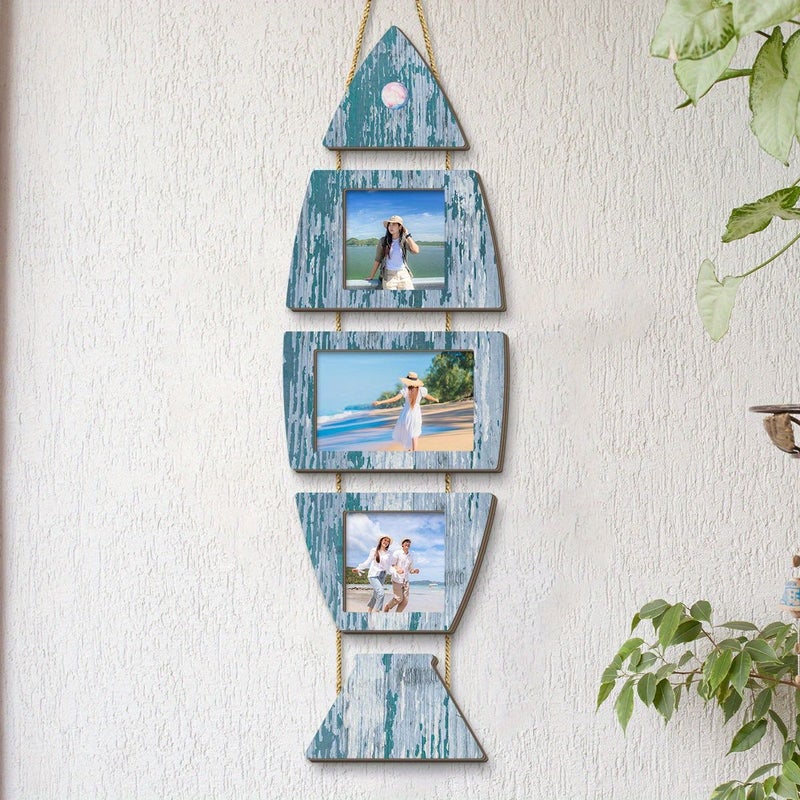 Classic Handmade Mediterranean Fish Theme Photo Frame Wall Hanging Home Decor - Image 1