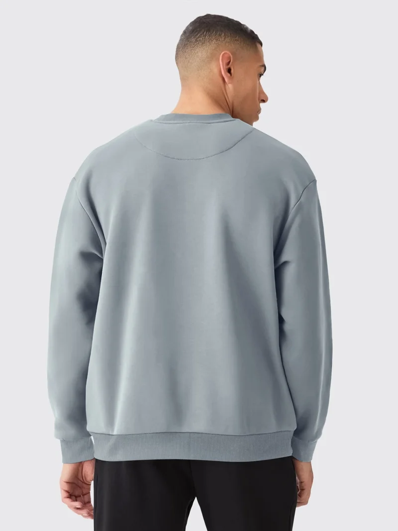 Maniac Maniac Mens Solid Round Neck Full Sleeve Ligth Grey Cotton Sweatshirt