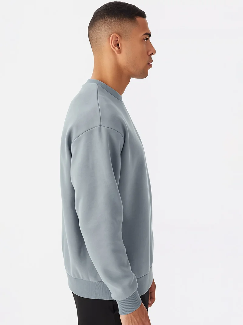 Maniac  Maniac Mens Solid Round Neck Full Sleeve Ligth Grey Cotton Sweatshirt for Men | Best Price UAE