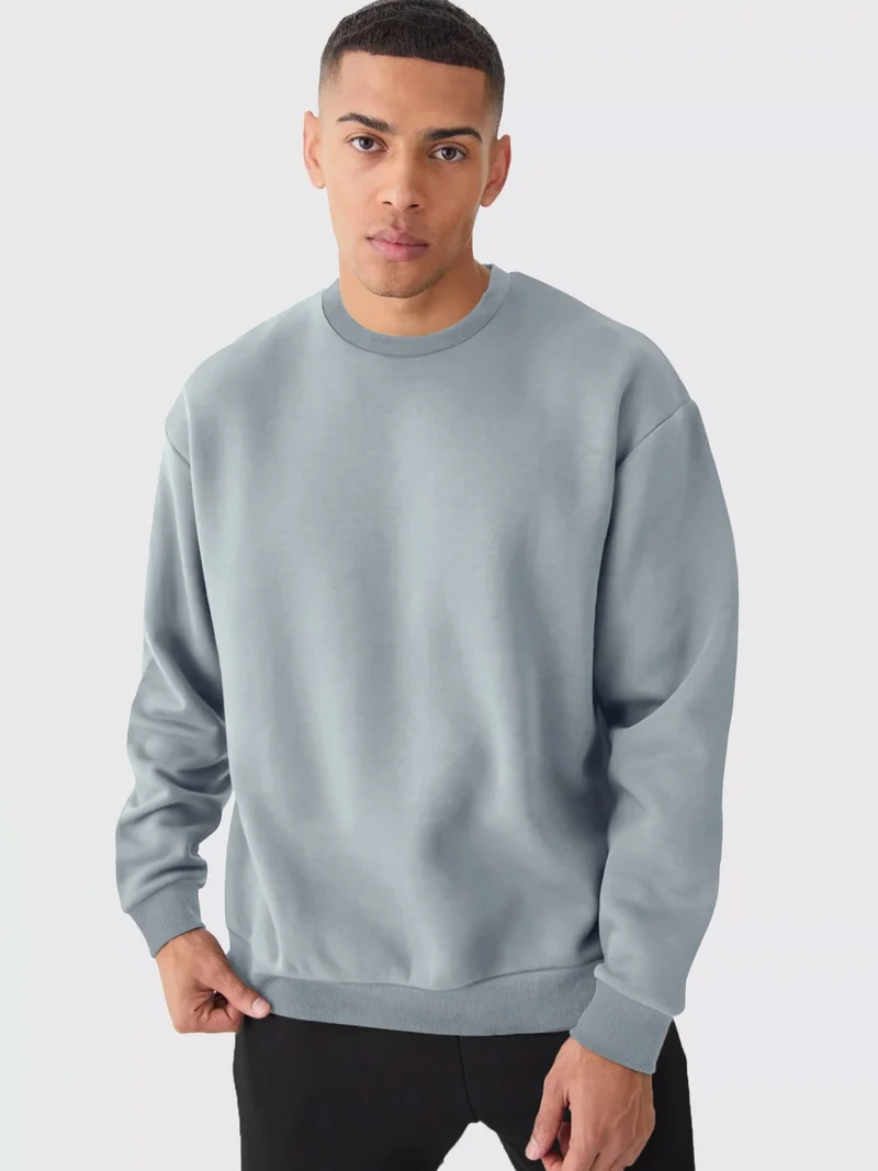 Maniac Maniac Mens Solid Round Neck Full Sleeve Ligth Grey Cotton Sweatshirt