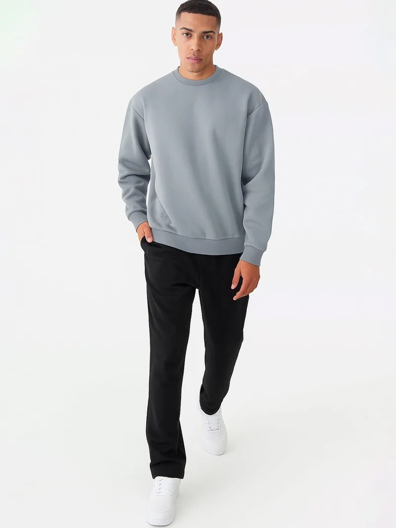 Maniac  Maniac Mens Solid Round Neck Full Sleeve Ligth Grey Cotton Sweatshirt for Men | Best Price UAE