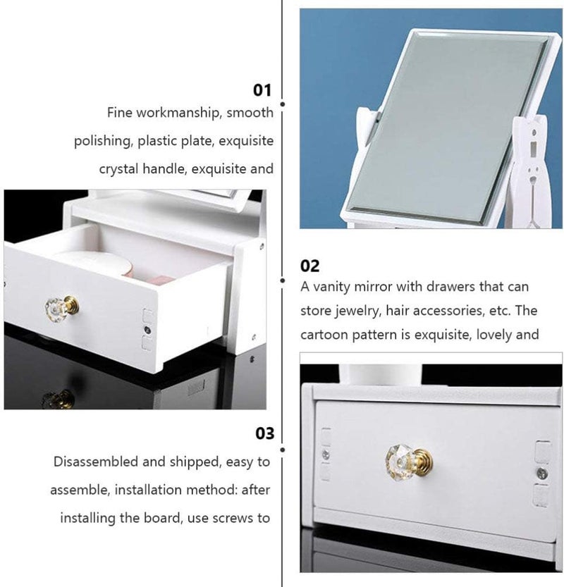woobles Portable Vanity Mirror Desk Makeup Mirror with Drawer Vanity Table Cosmetic Mirror with Wood Storage Organizer for Bathroom Dresser Vanity Countertop (Rabbit) Travel Jewlry Cases Rabbit - Image 4