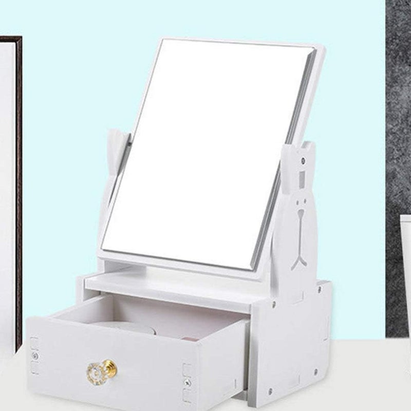 woobles Portable Vanity Mirror Desk Makeup Mirror with Drawer Vanity Table Cosmetic Mirror with Wood Storage Organizer for Bathroom Dresser Vanity Countertop (Rabbit) Travel Jewlry Cases Rabbit - Image 5