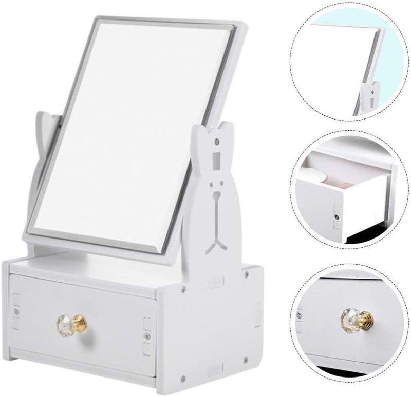 woobles Portable Vanity Mirror Desk Makeup Mirror with Drawer Vanity Table Cosmetic Mirror with Wood Storage Organizer for Bathroom Dresser Vanity Countertop (Rabbit) Travel Jewlry Cases Rabbit - Image 2
