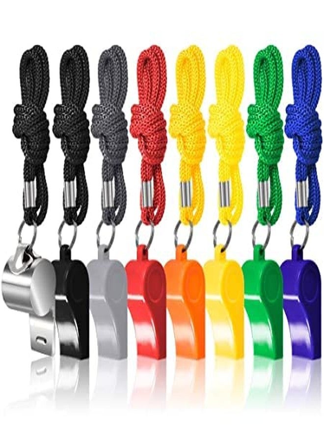 Benstar 10 Packs Coaches Referee Whistles with Lanyards, 9 Colorful Plastic and 1 Stainless Steel Metal Whistle for Football Sports Lifeguards Survival Emergency Training (Multicolour) - Image 4