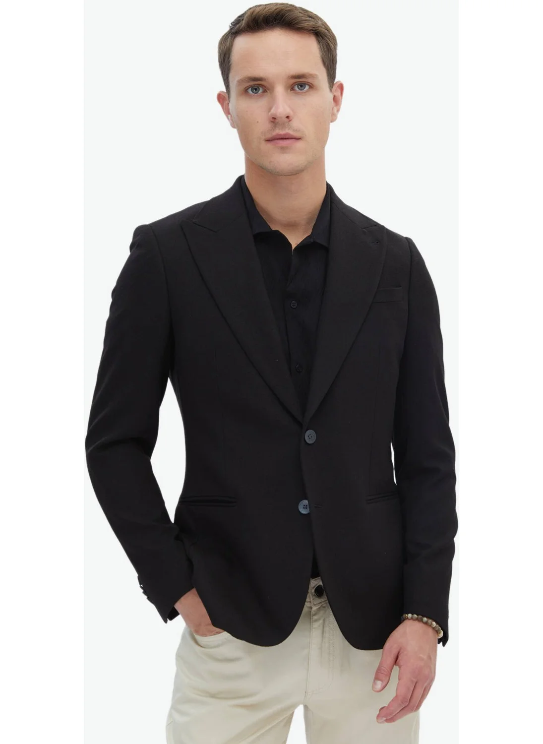 Kip Black Plain Slim Fit Jacket